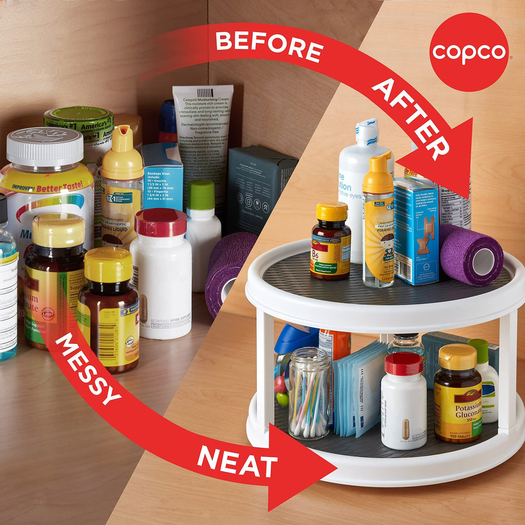 Copco 2-Tier 12" Non-Skid Turntable Lazy Susan Organizer White/Gray 1 Pack