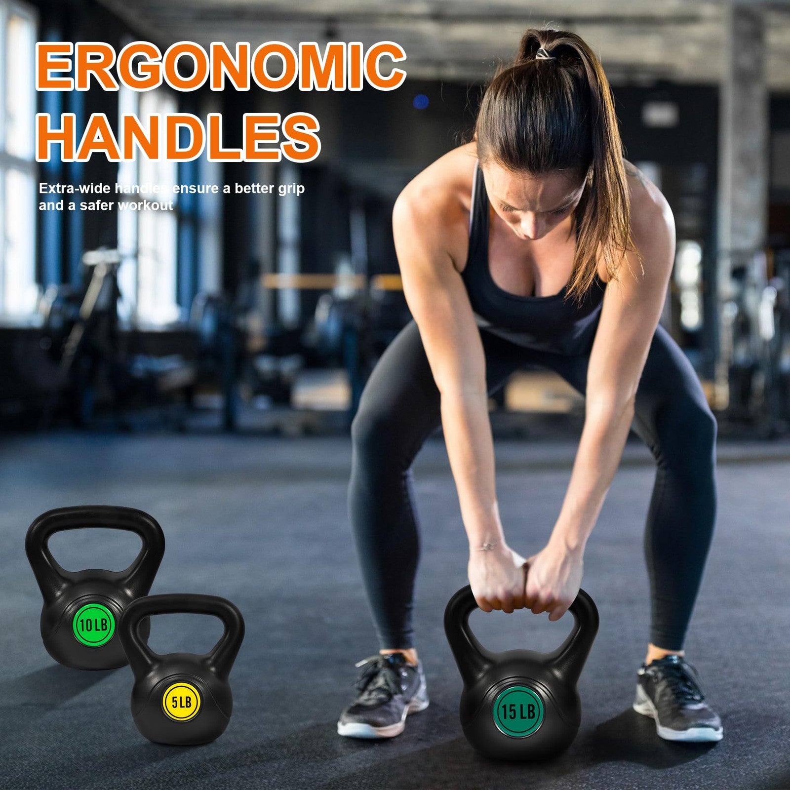Fitvids Kettlebell Set 3 Piece 5lb 10lb 15lb Weights for Strength Training Home
