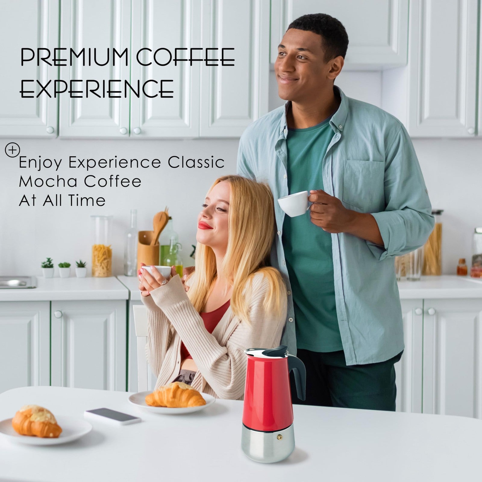 Mixpresso Red 9 Cup Greca Stovetop Espresso Pot 450Ml/15Oz, Moka Pot with Coffee