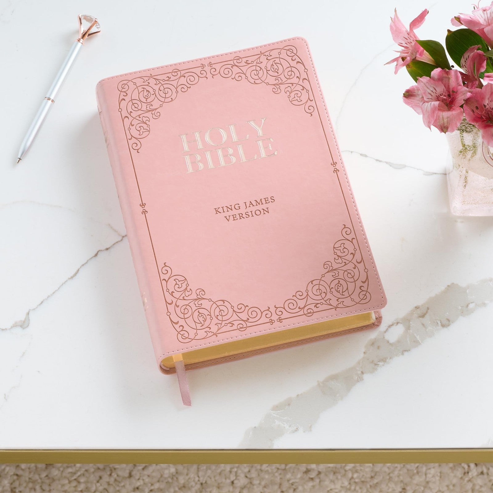 KJV Giant Print Bible Pink Faux Leather Thumb Index Easy Read Church Home