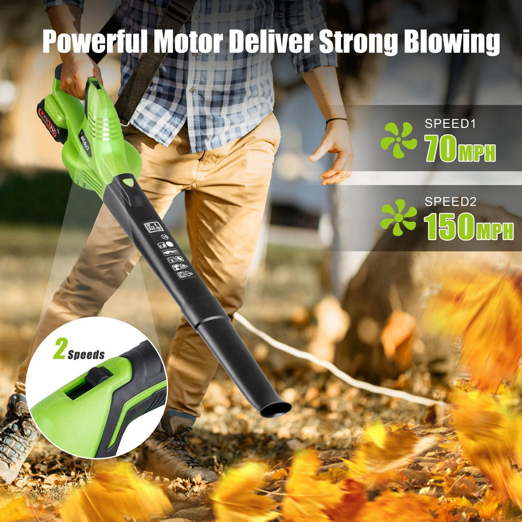 Cordless Leaf Blower 21V Battery Powered 2 Batteries Lawn Patio Yard Cleaner