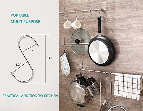 20 Pack 3.4" S Shaped Hooks Stainless Steel Metal Hanging Hooks for Kitchen