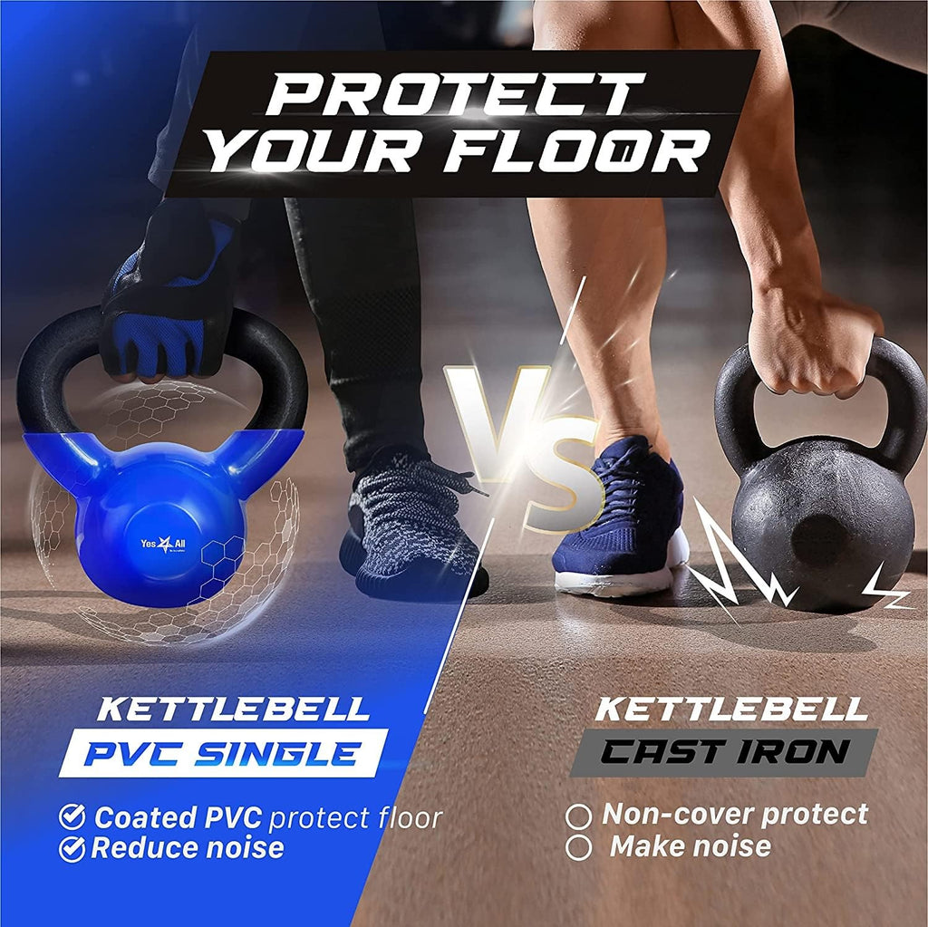 5 lb Vinyl Coated Cast Iron Strength Training Kettlebells for Home Gym Exercises