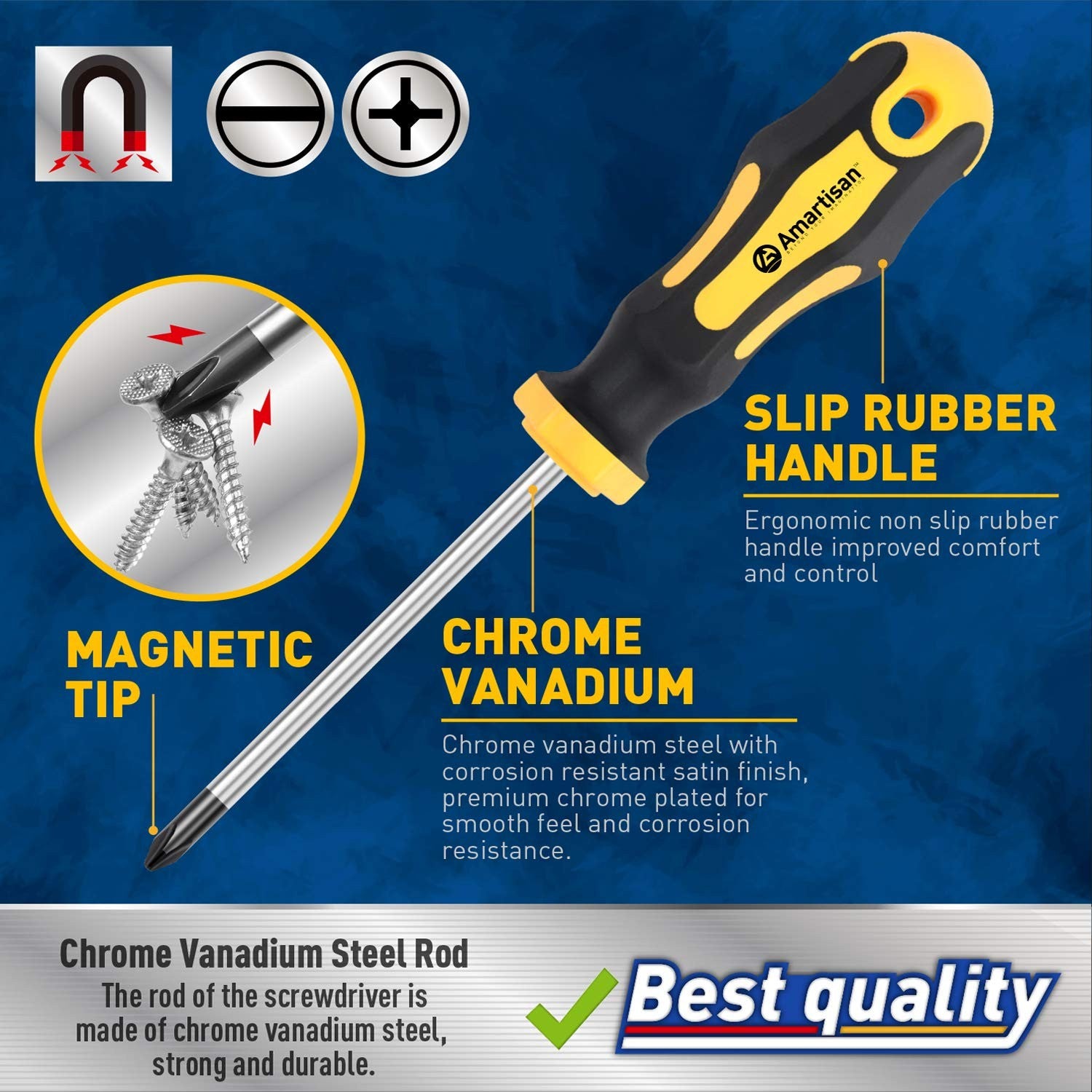 Magnetic Screwdriver Set 10Pc Phillips & Slotted Cushion Grip Repair Tools