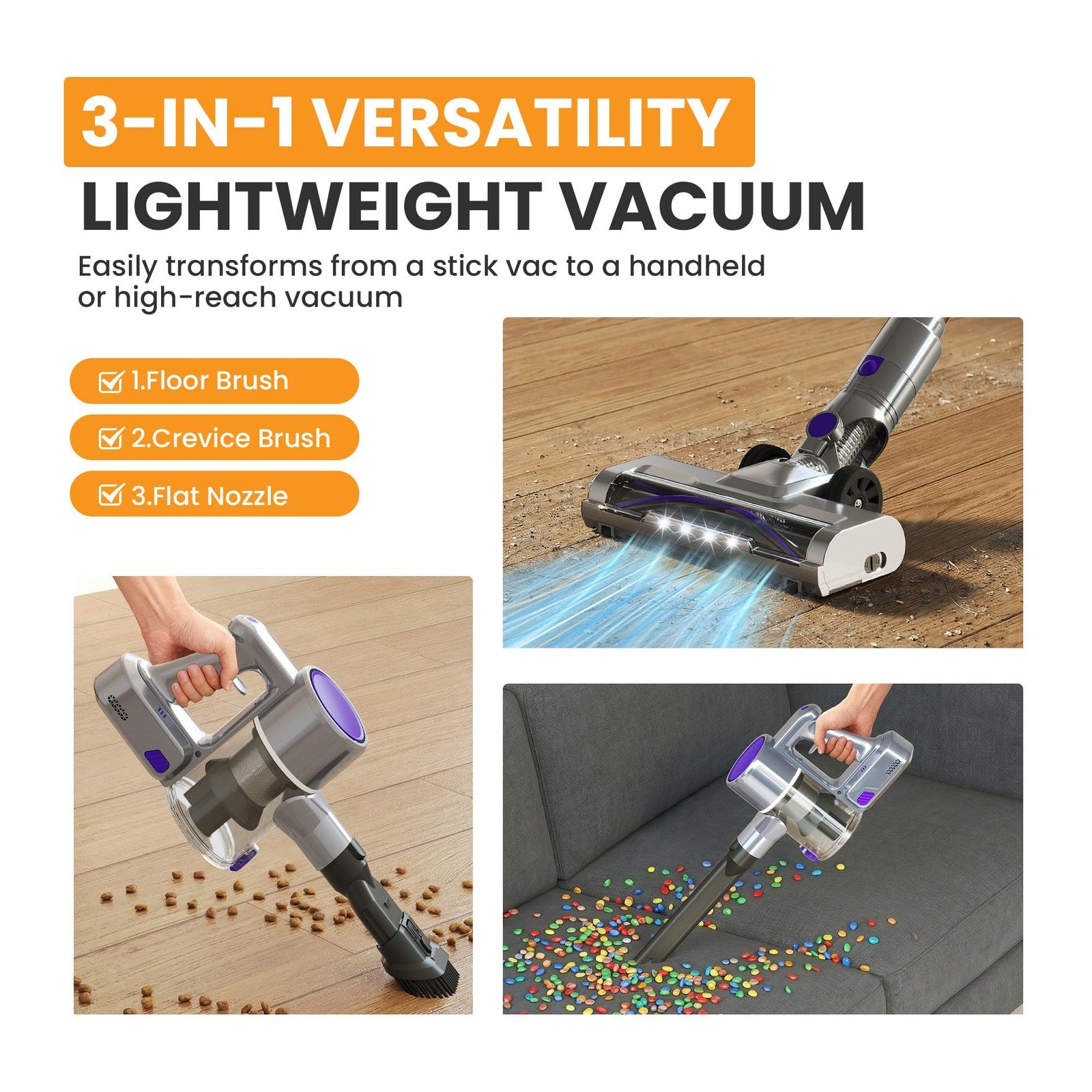 NEWBULIG Cordless Stick Vacuum LED Display Self-Standing Pet Hair Cleaner