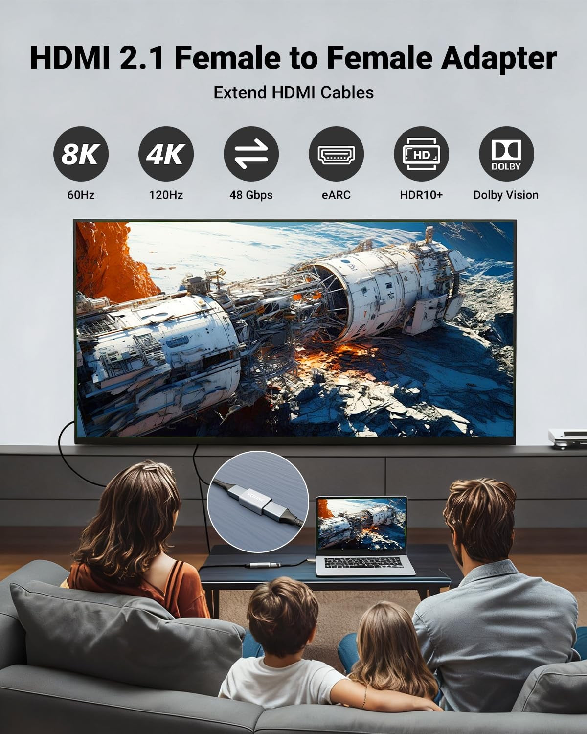 8K HDMI Coupler 2 Pack HDMI 2.1 Female to Female Adapter 4K 120Hz Extension