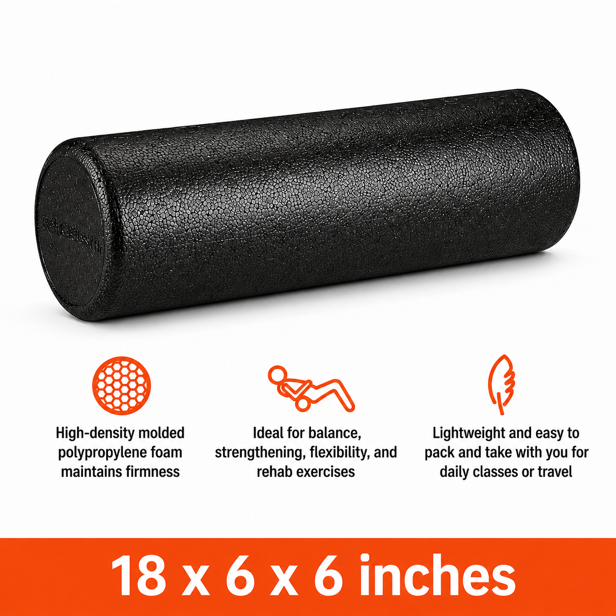 18" High Density Foam Roller Deep Tissue Massage Exercise Recovery Black