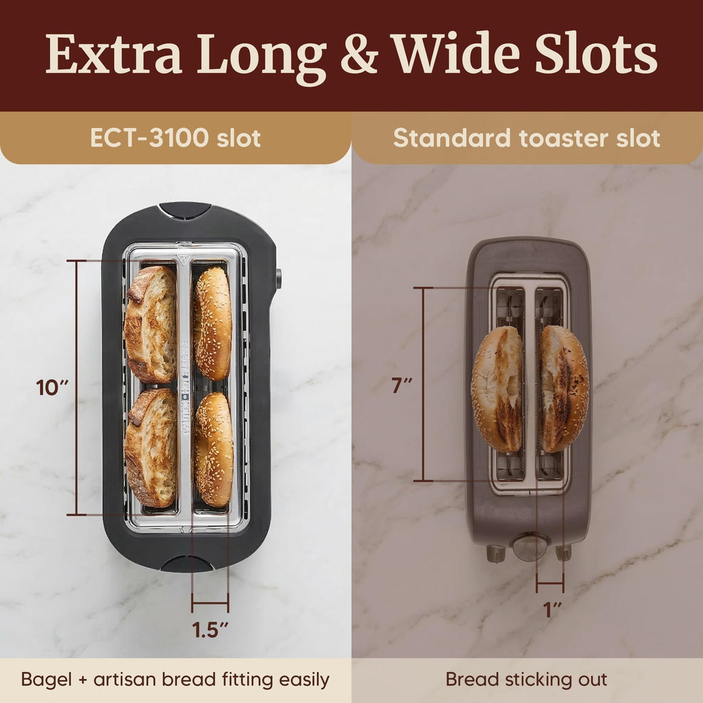 Elite Gourmet 4 Slice Long Slot Toaster Wide Slots Warming Rack Extra wide