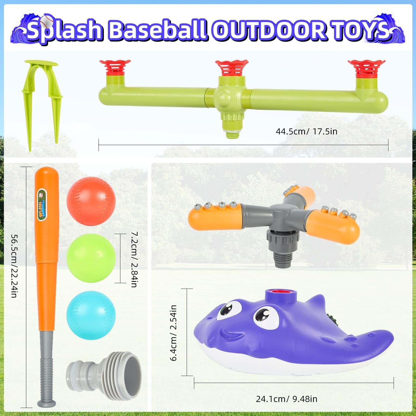 Kids Water Sprinkler Baseball Toy 2 in 1 Outdoor Summer Splash Game