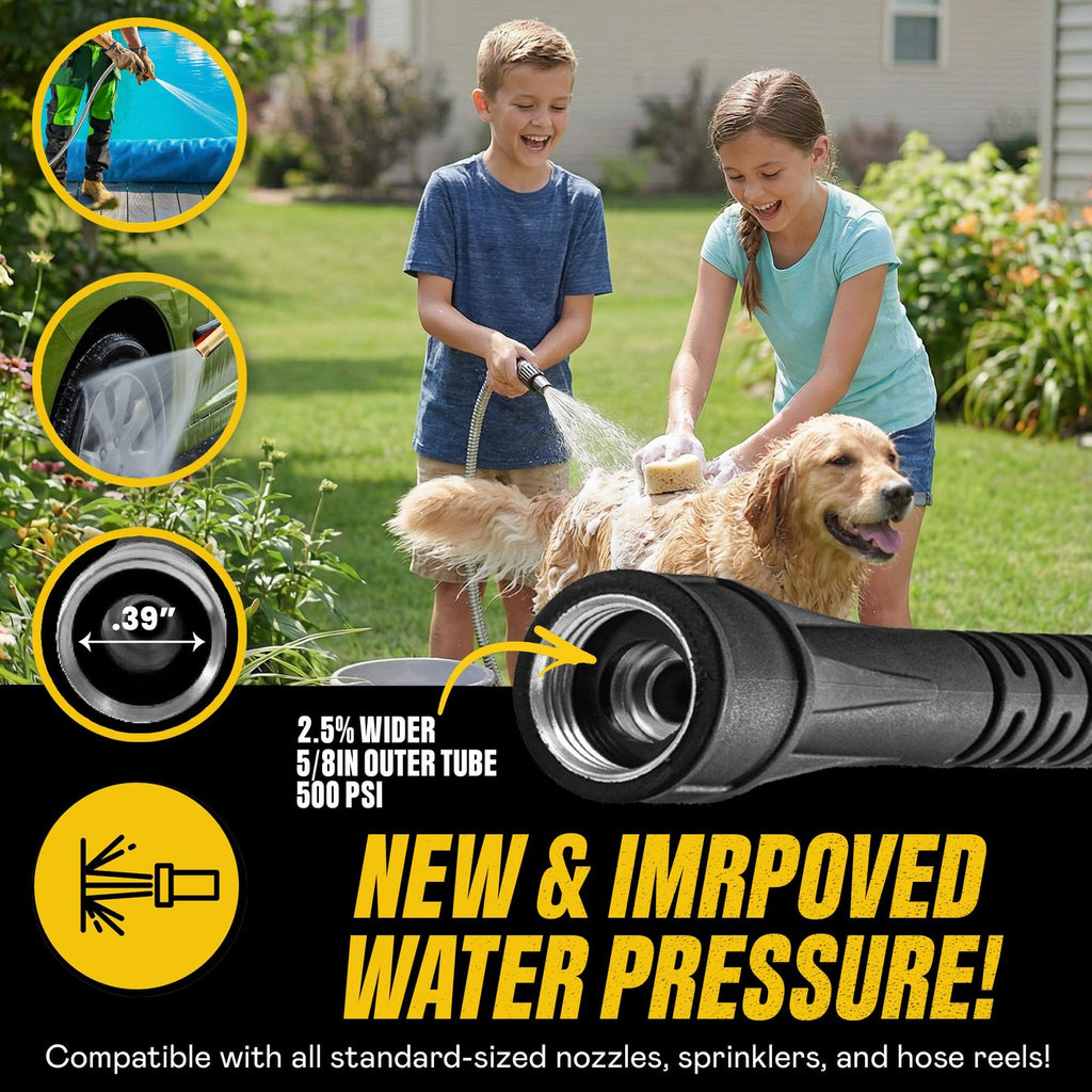 BIONIC STEEL 25 ft x 5/8" Metal Garden Hose w/Sprayer Nozzle 500 PSI SS