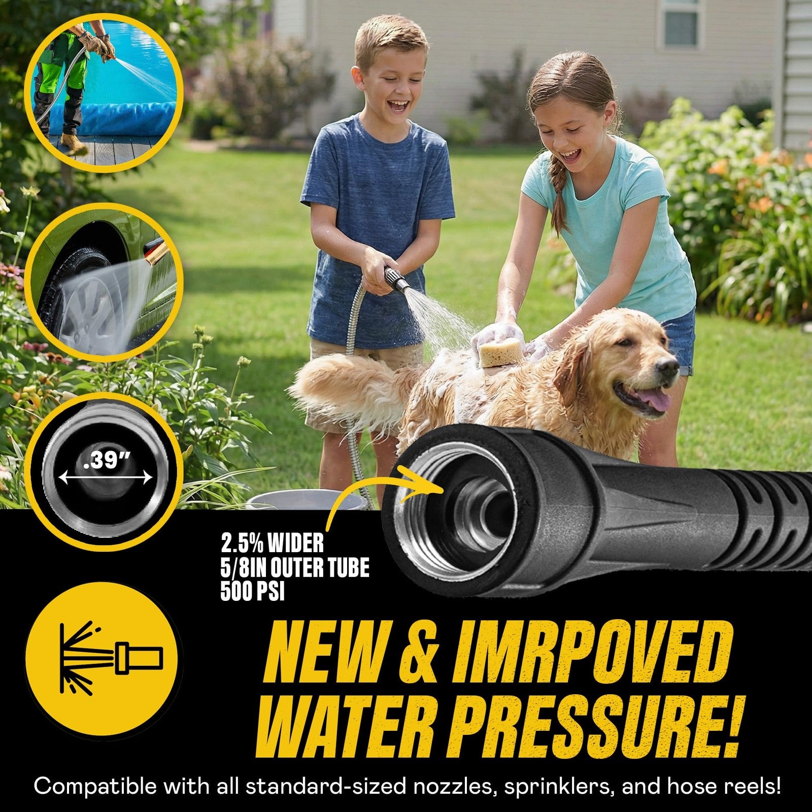 BIONIC STEEL 25 ft x 5/8" Metal Garden Hose w/Sprayer Nozzle 500 PSI SS