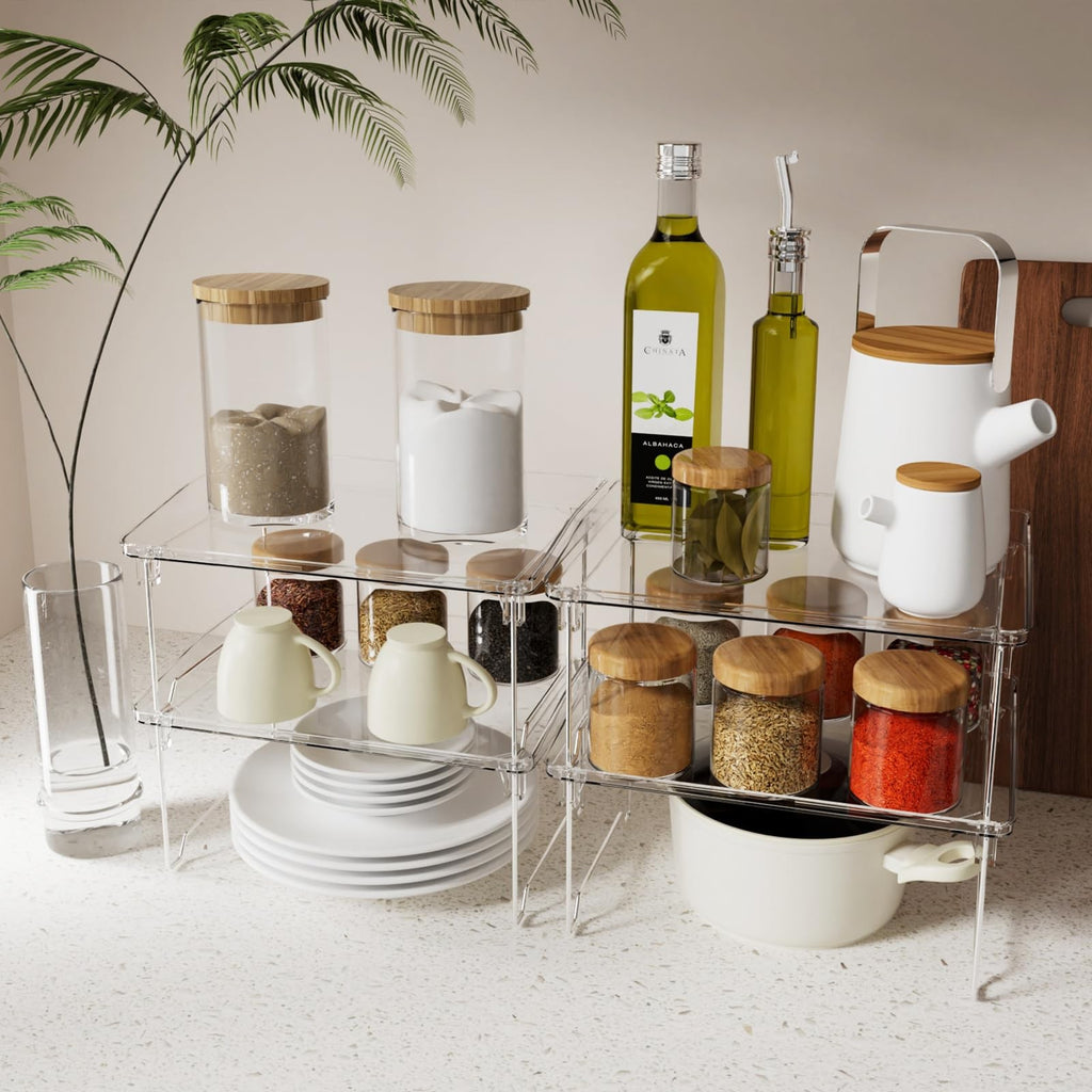 STARLATTA 2 Pcs Cabinet Organizer Shelf, Stackable Kitchen Counter Shelves,