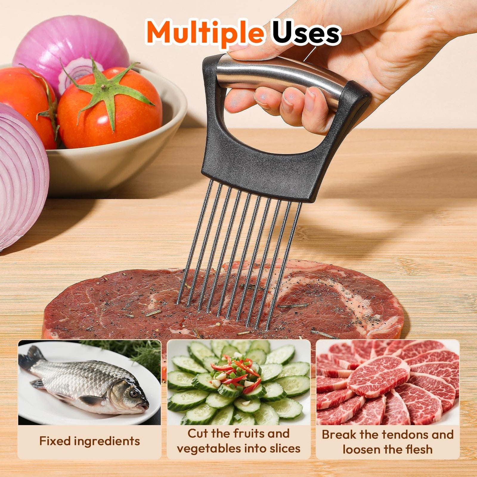 Onion Slicer, Stainless Steel Holder for Slicing with Large, 1 PCS