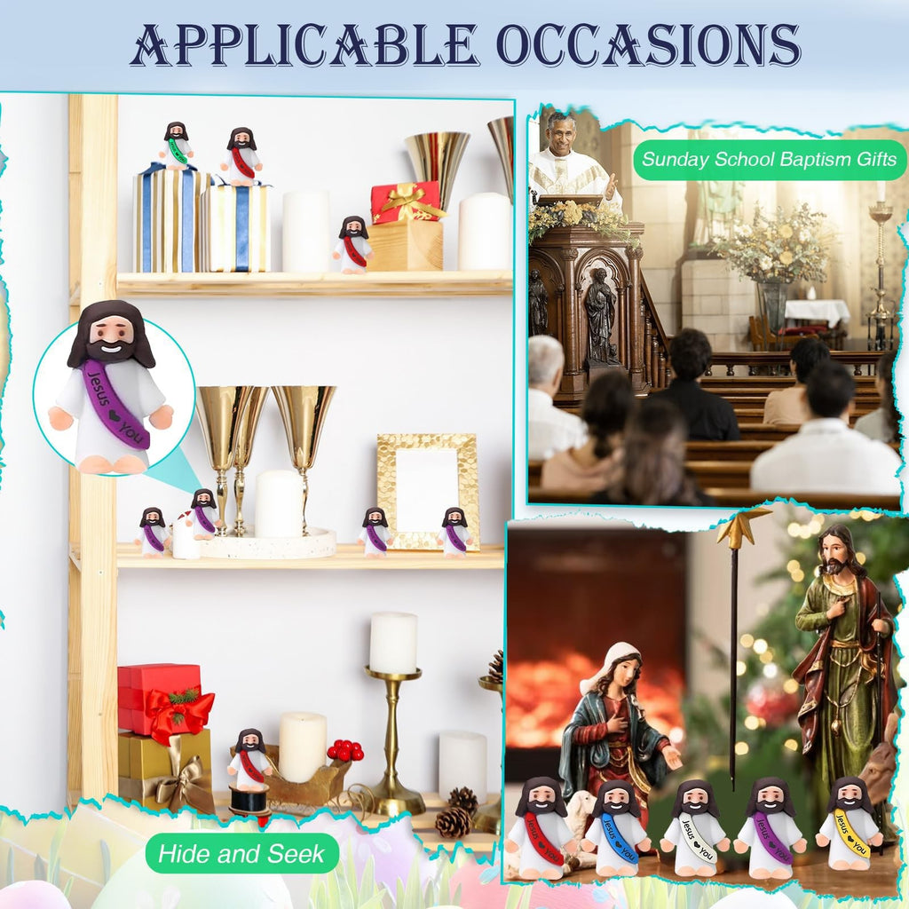 60PCS Mini Jesus Figurines Bulk Multicolor Tiny Easter Party Favor Toys
