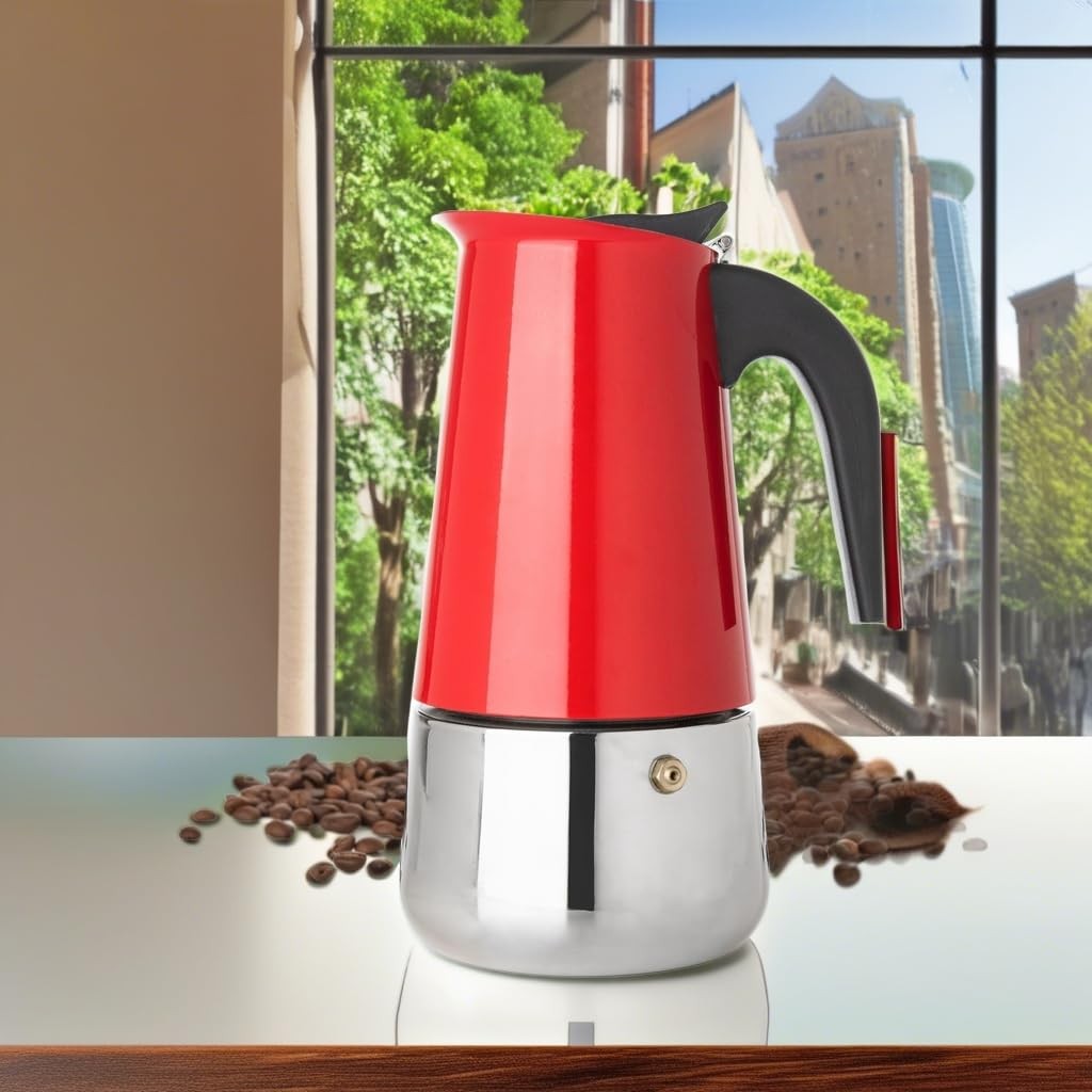 Mixpresso Red 9 Cup Greca Stovetop Espresso Pot 450Ml/15Oz, Moka Pot with Coffee