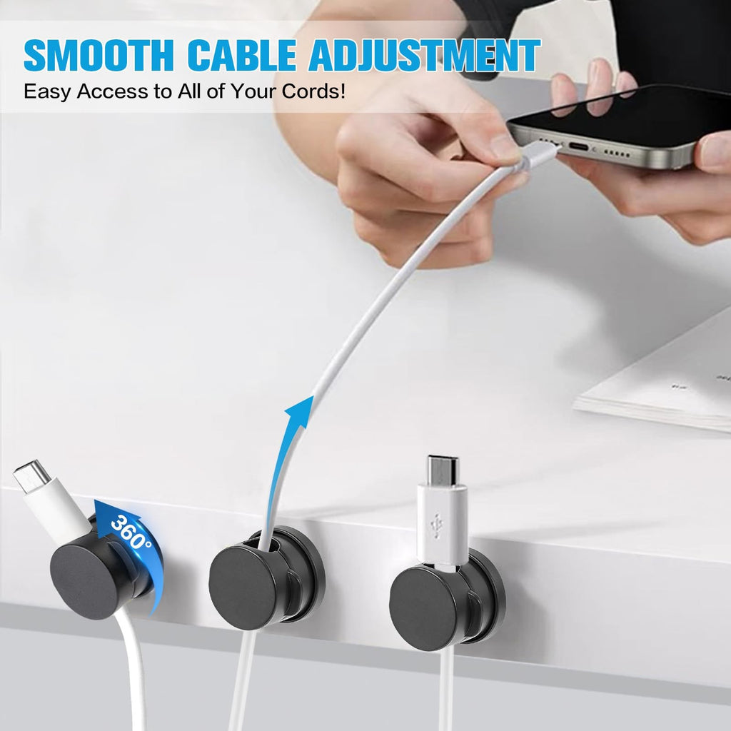 6PC Cord Organizer Holder 360° Rotatable Spring Cable Clip Strong Adhesive Cable
