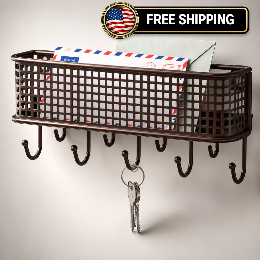 Deco Brothers Mesh shelf Wall Key Holder and Mail Organizer, Bronze