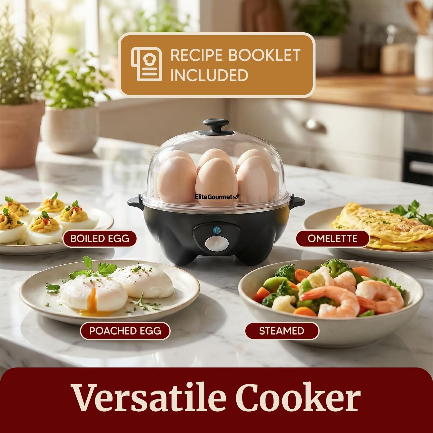 Elite Gourmet Rapid Egg Cooker 7 Egg Boiler Poacher Omelet Maker Black