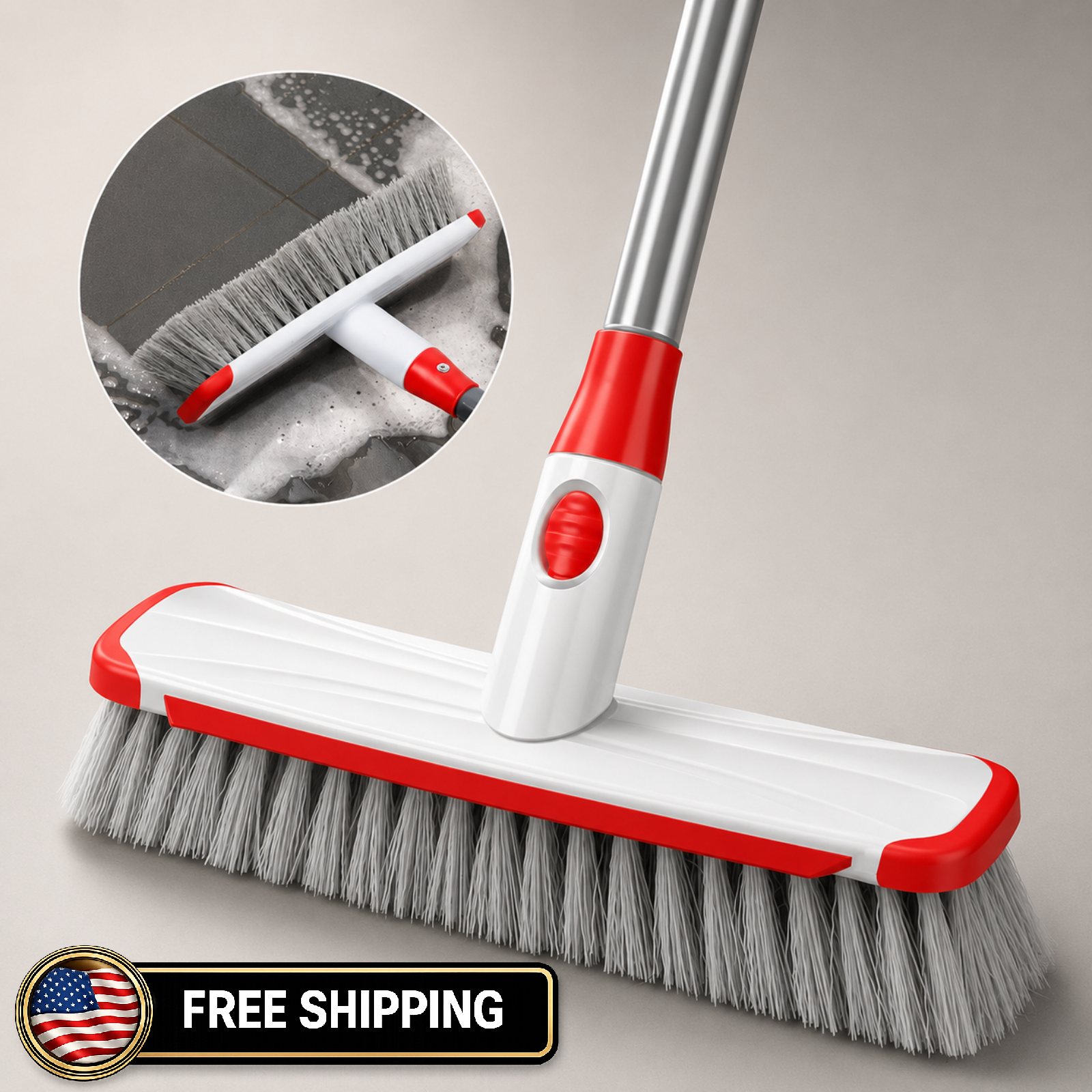Floor Scrub Brush with Long Handle, Scrubbing Brush Squeegee Broom for Cleaning