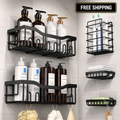 EUDELE 5 Pack Adhesive Shower Caddy Set Stainless Steel No Drill Black Bath