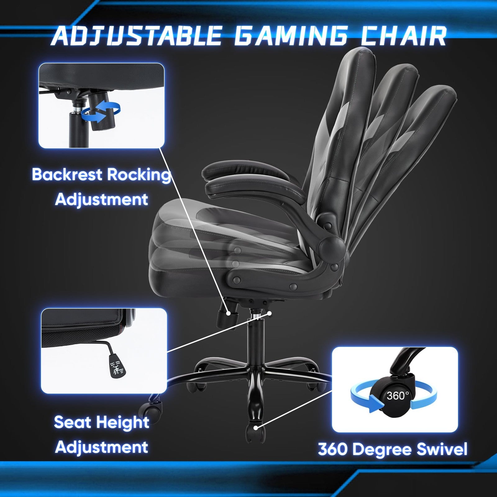 OLIXIS Big & Tall Ergonomic Office Chair PU Leather Flip-Up Arms Home Desk