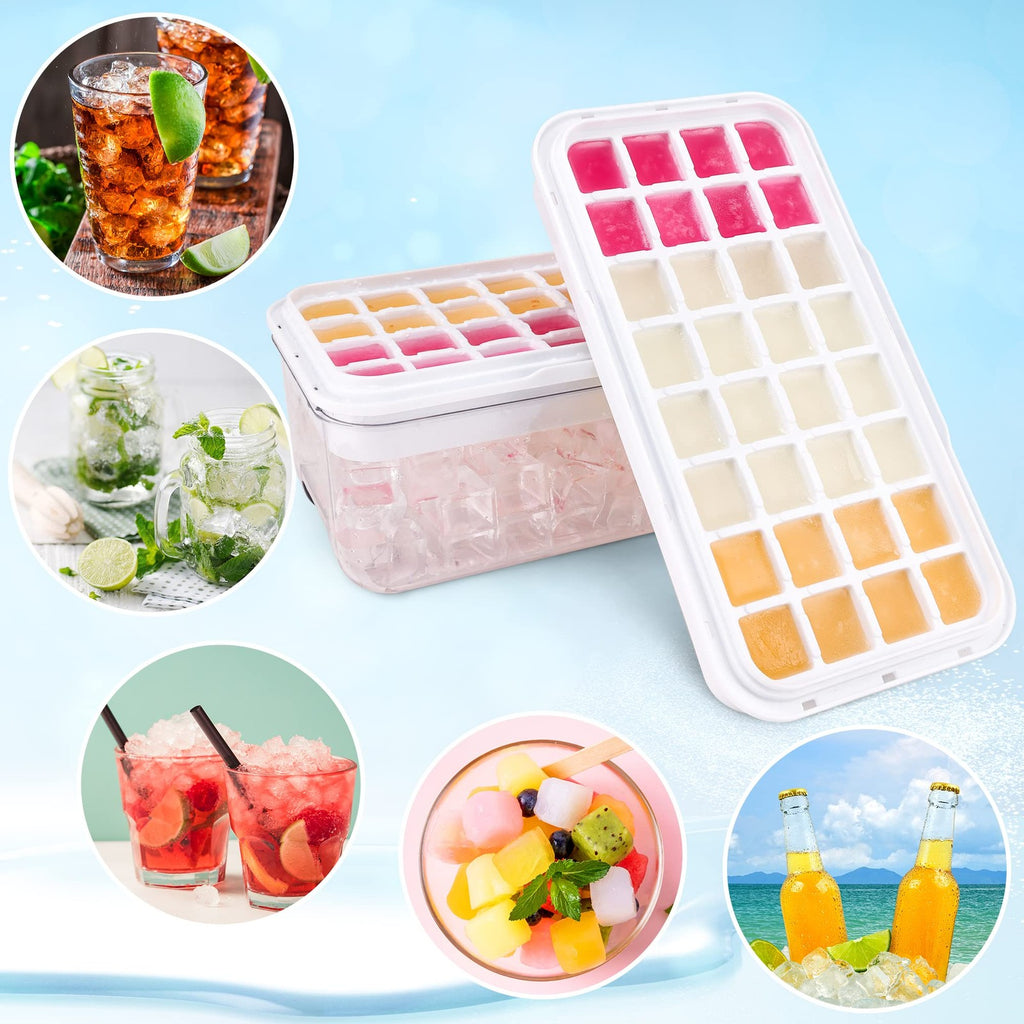 Ice Trays for Freezer with Lid & Bin, Ice Cube Tray Making 64 pcs Ice Cubes.