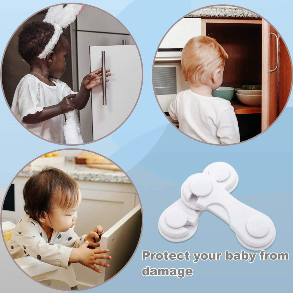 4 Pack Baby Proof Cabinet Door Locks White Adhesive Child Safety Latches 3.93"