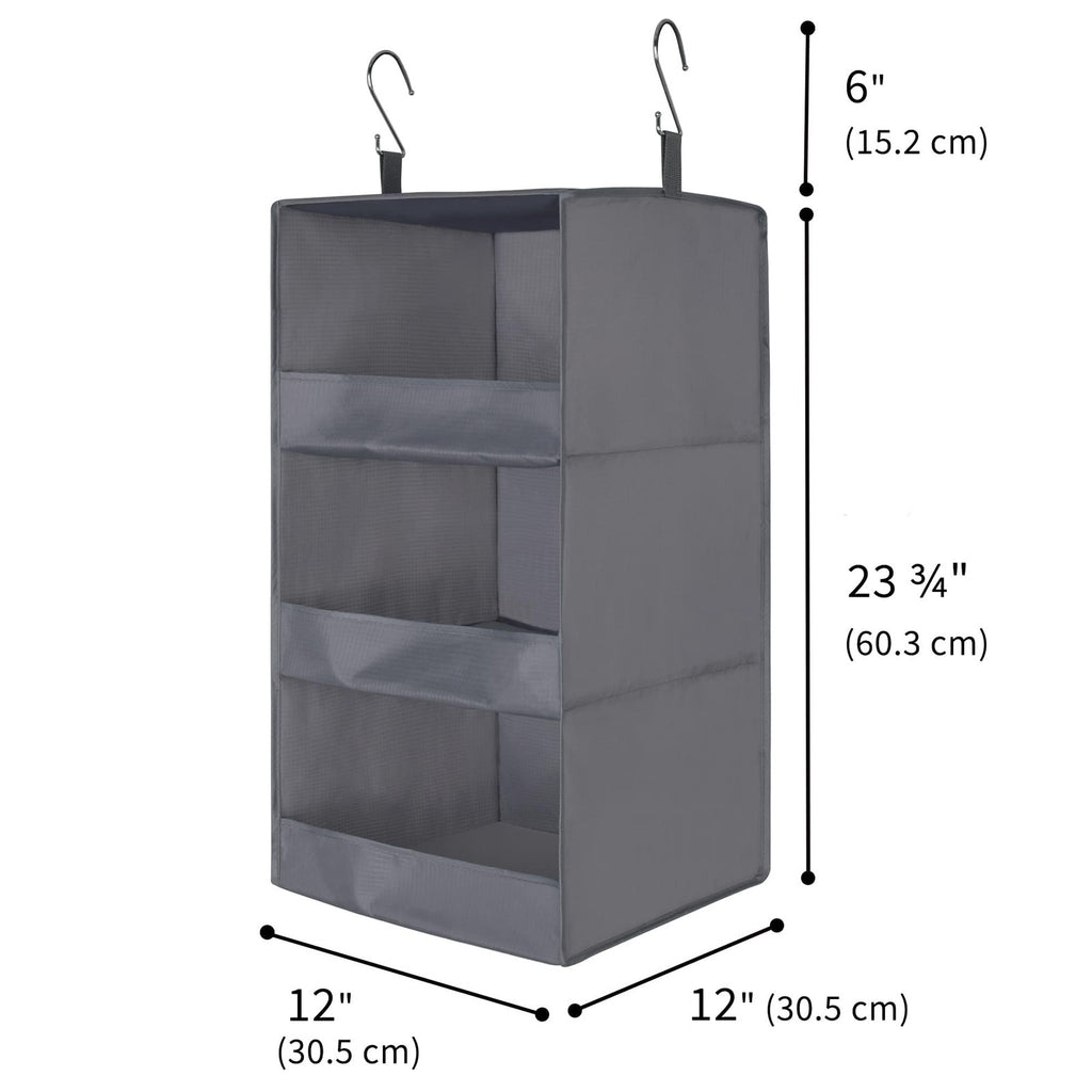 Hanging Closet Organizer 3 Shelf Collapsible Storage Shelves Gray 12x12x29.5