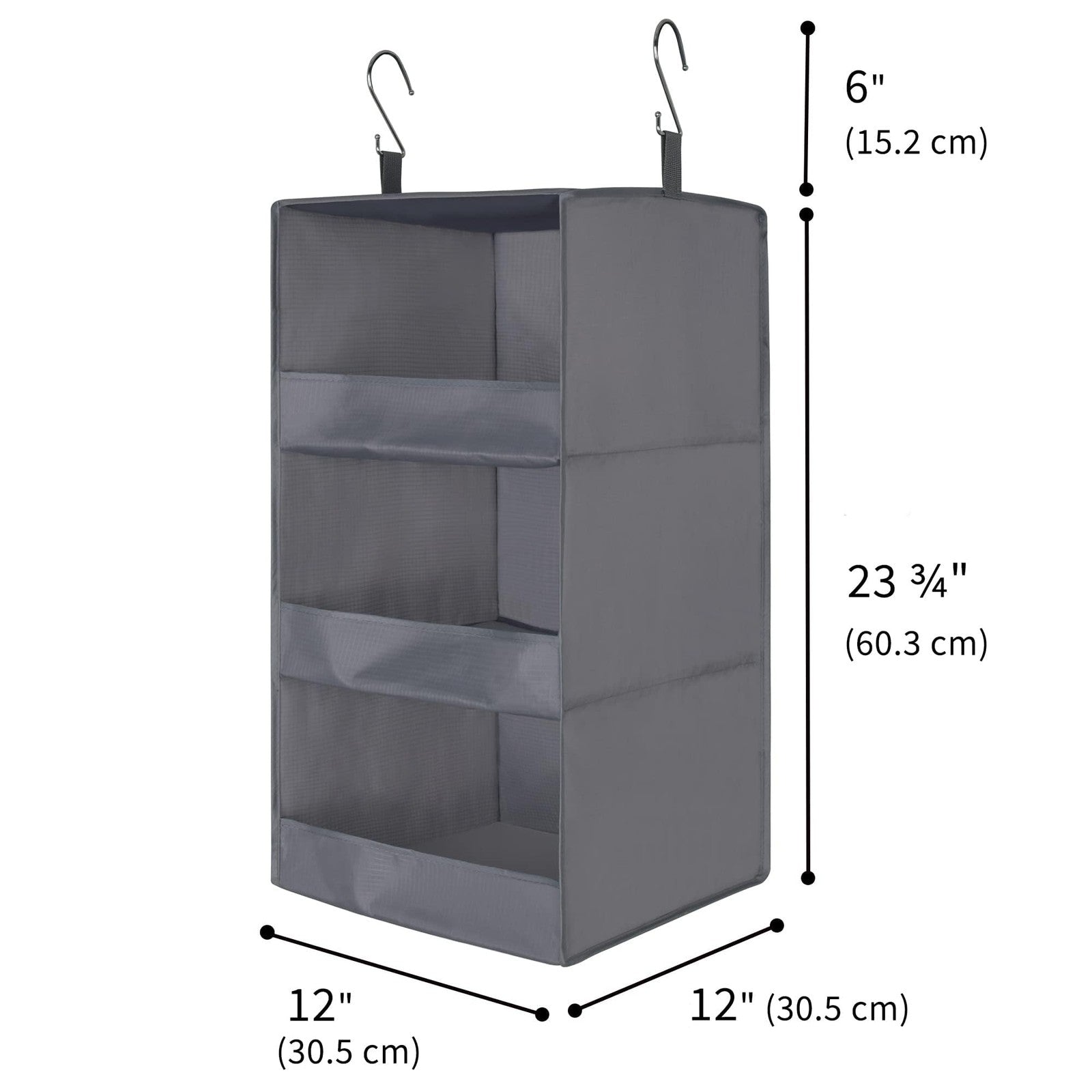 Hanging Closet Organizer 3 Shelf Collapsible Storage Shelves Gray 12x12x29.5