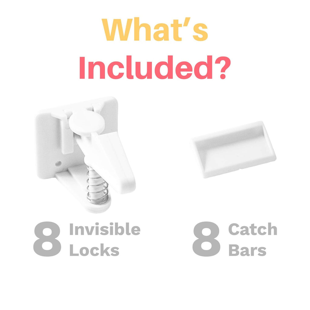 8 Pack Baby Proof Cabinet Locks Standard Length 3M Adhesive No Drill Latches