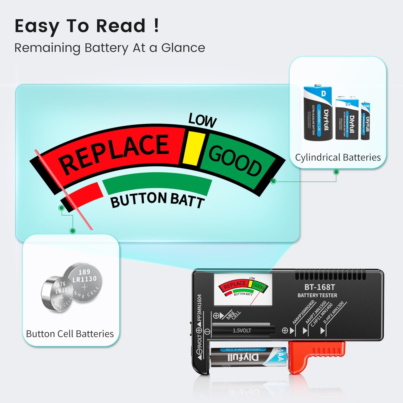 Universal Battery Tester AA AAA C D 9V Button Cell Household Battery Checker
