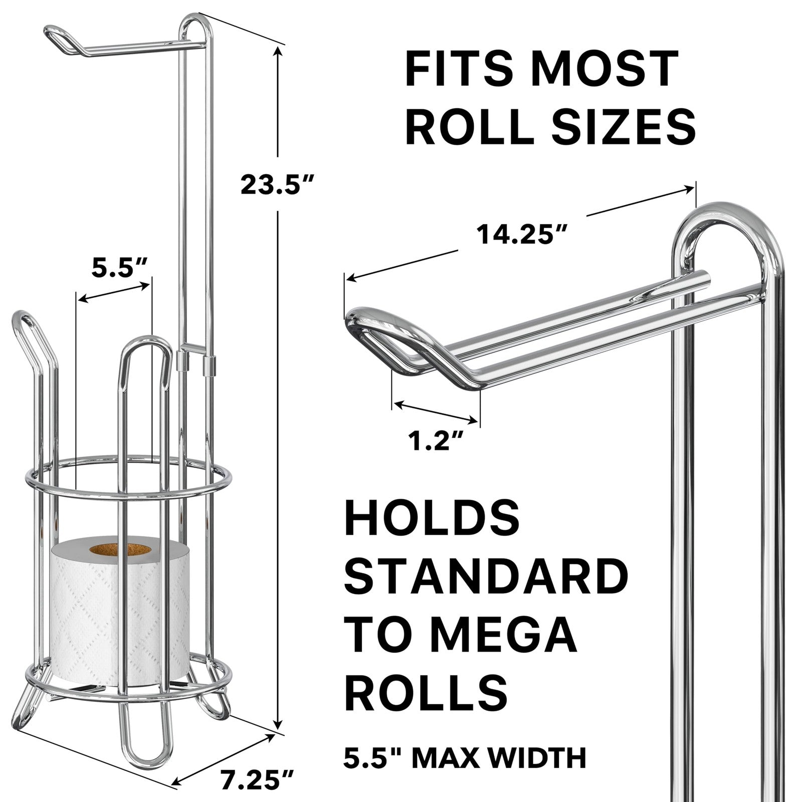 Simple Houseware Freestanding Toilet Paper Holder Stand Holds 4 Rolls Chrome