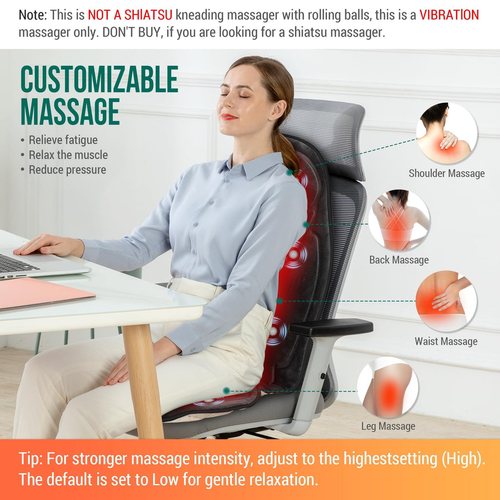 Snailax Vibration Back Massager Heat Seat Cushion Home Office Chair Pad