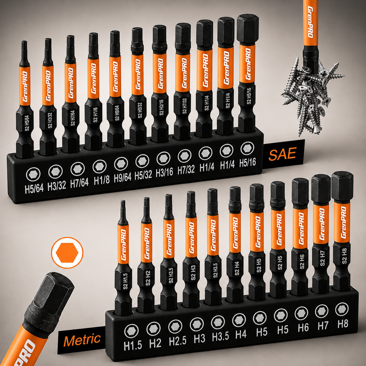 GRENPRO Allen Wrench Drill Bit Set 22pc Hex Bit Set Impact Driver Bit Set, Screw