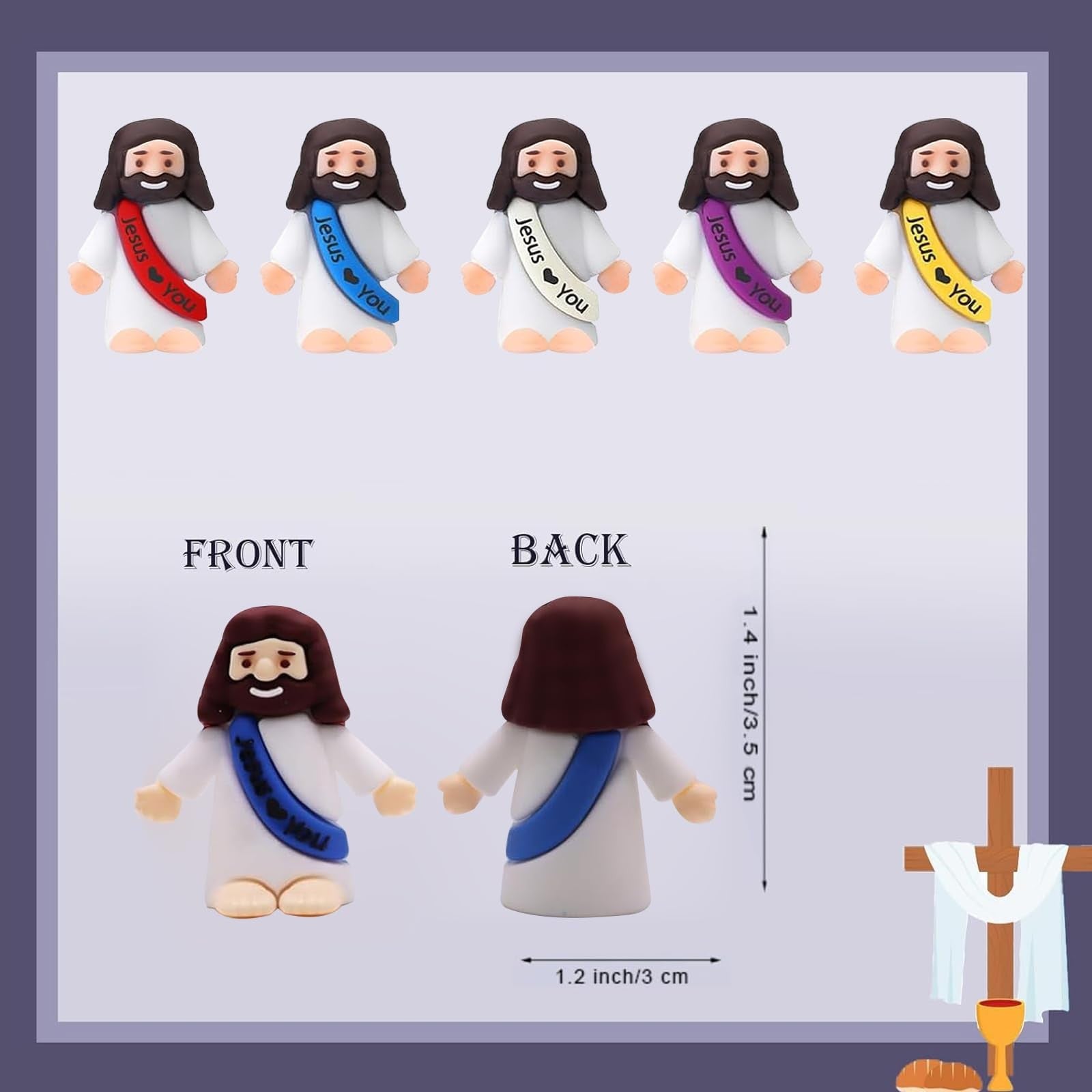60PCS Mini Jesus Figurines Bulk Multicolor Tiny Easter Party Favor Toys