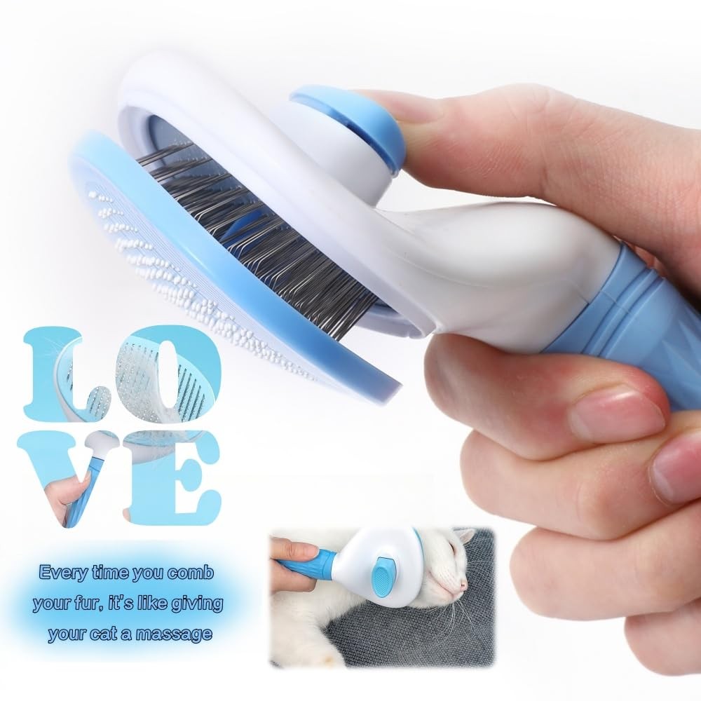 JRKOETY Cat Brush Self Cleaning Ergonomic Handle, Slicker Cat Brush with Release