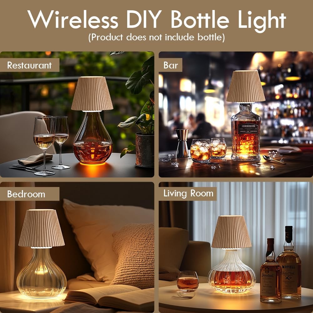 Wireless Bottle Lamp 3 Level Brightness Rechargeable Cordless Bar Table Light