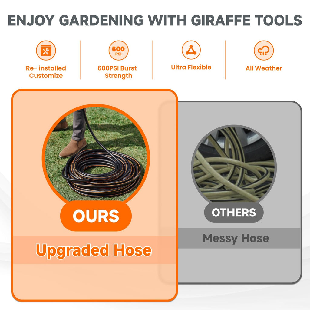 Giraffe Tools 5/8" x 8 ft Garden Hose F/F 600 PSI No Kink Heavy Duty Rubber