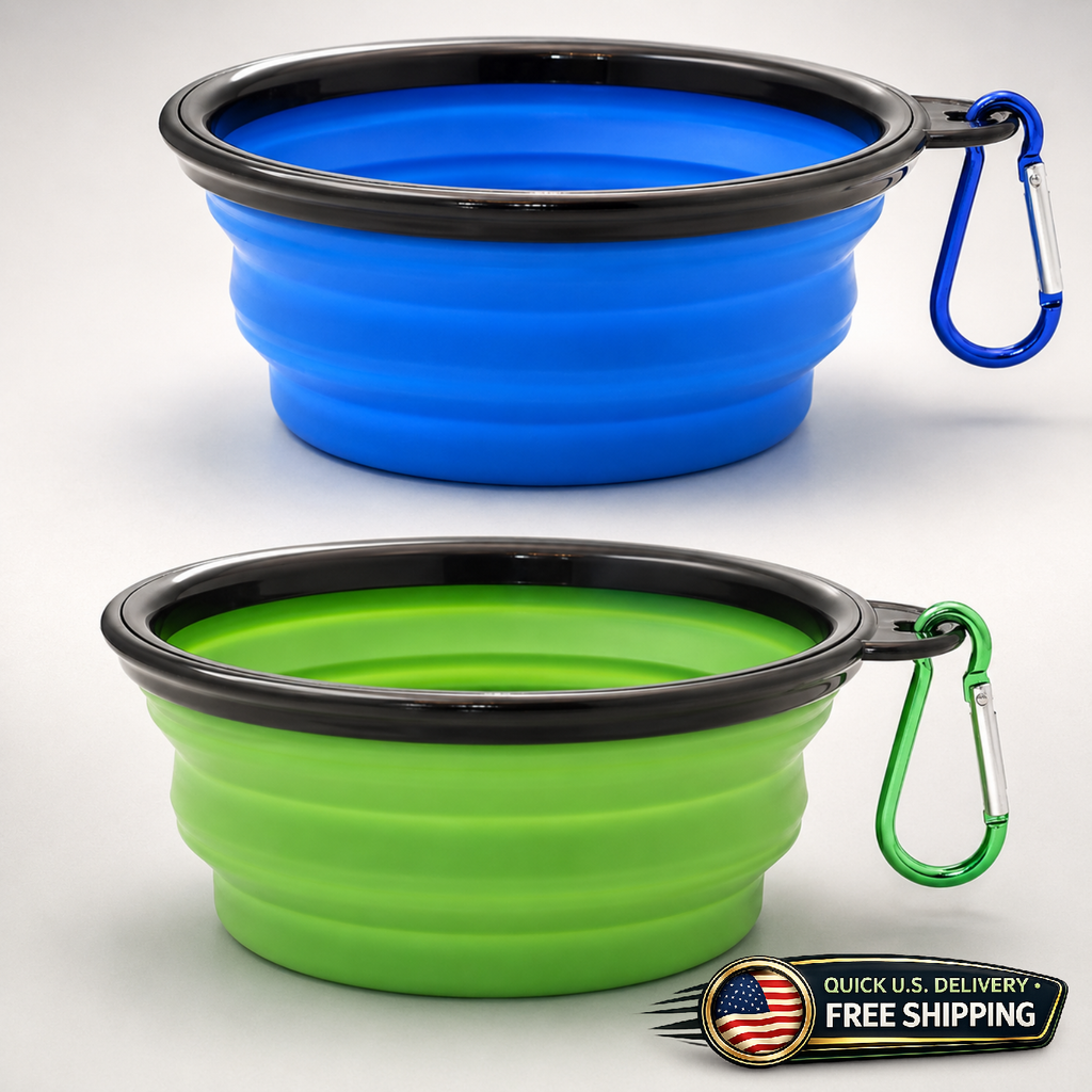 2 Pack Collapsible Dog Cat Bowls Small 12oz Travel Food Water Bowls Carabiners