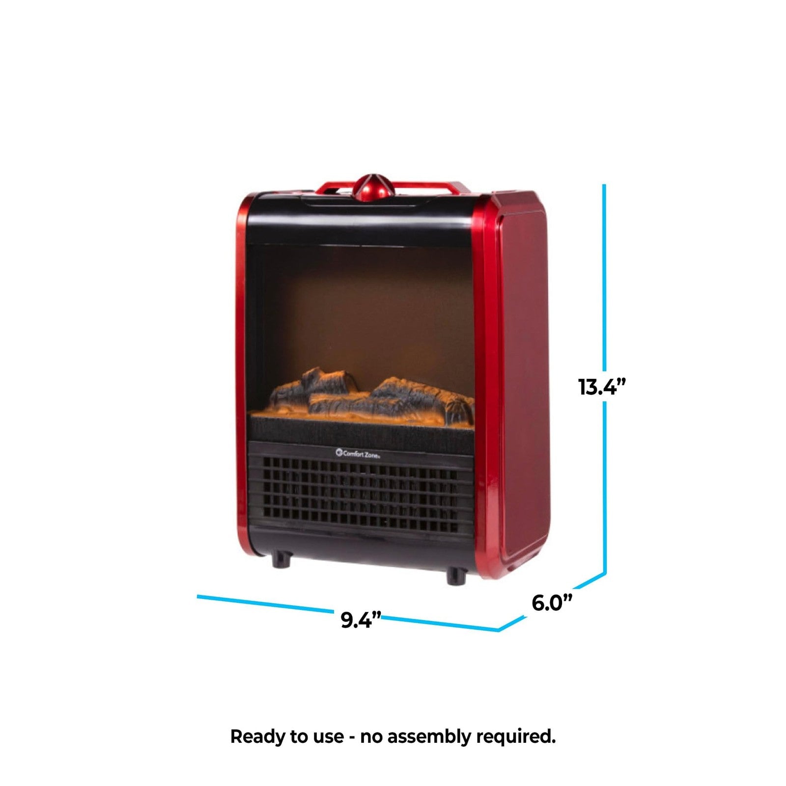 Comfort Zone Electric Mini Fireplace Space Heater with Realistic 3D Flame.