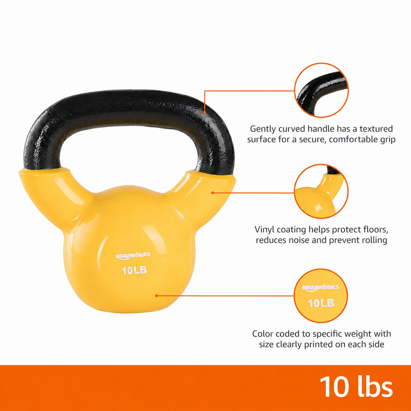 10LB Cast Iron Kettlebell Vinyl Coated Weight for Strength Training