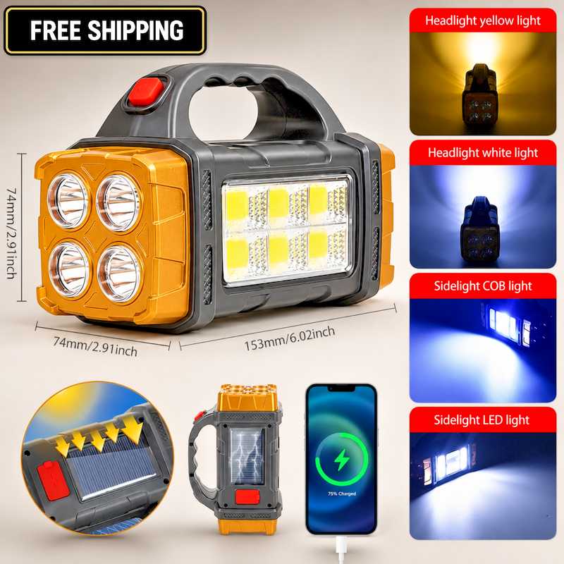 IFTHFOUR Solar Flashlight USB-C Rechargeable LED Work Light Waterproof