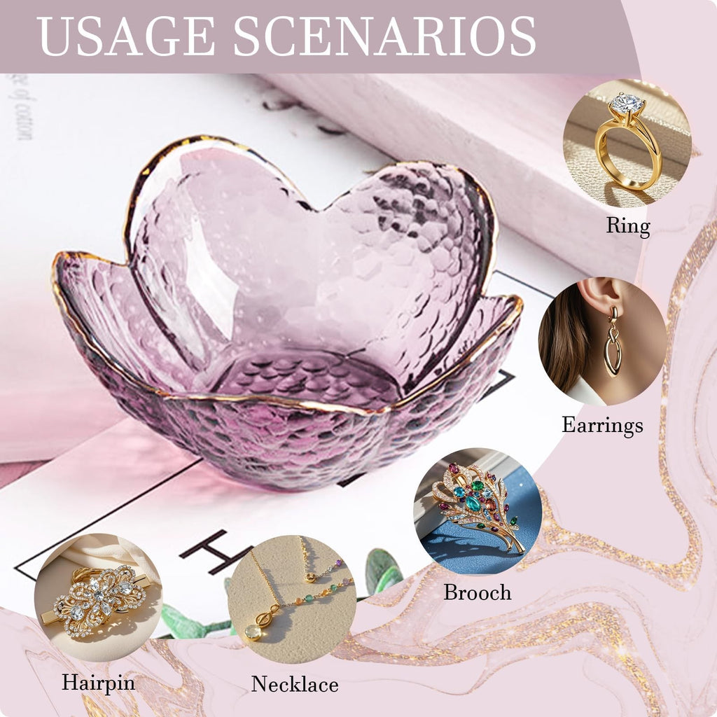 Flower Jewelry Dish Glass Ring Holder Vanity Organizer Tray Bedroom - Bathroom