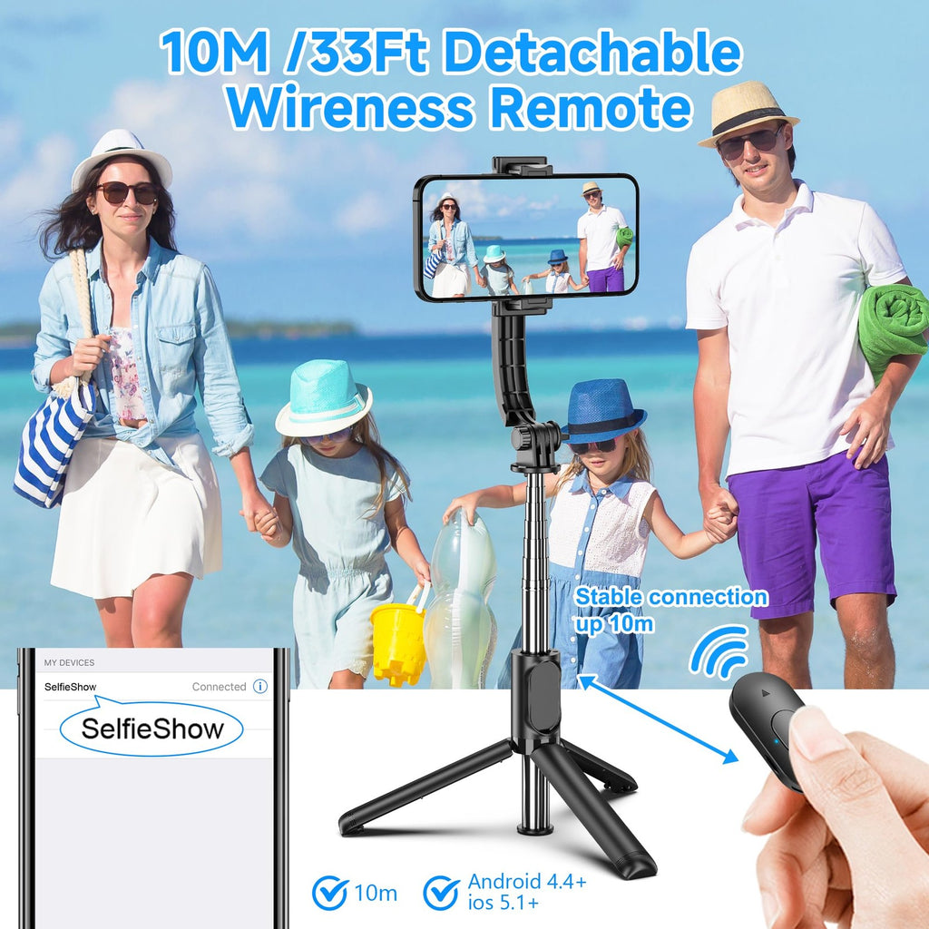 SelfieShow Selfie Stick, Extendable Selfie Stick Tripod with Wireless Remote