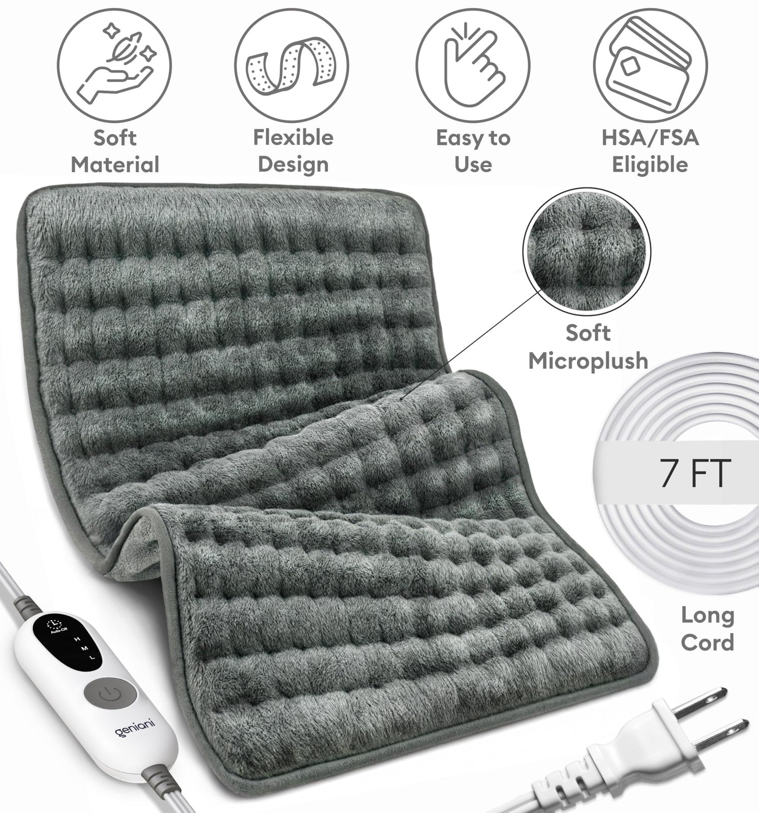 GENIANI Heating Pad Fast Heat Microplush Back Neck Shoulder Comfort