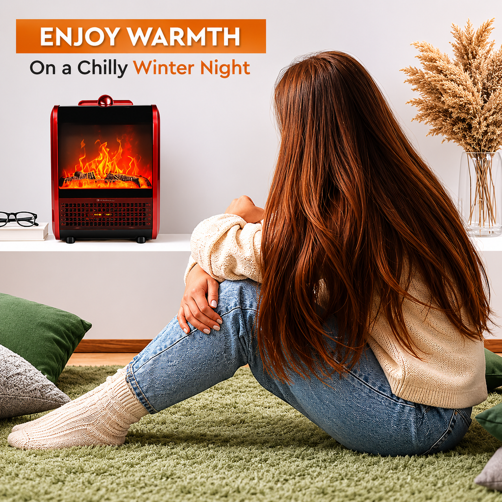 Comfort Zone Electric Mini Fireplace Space Heater with Realistic 3D Flame.