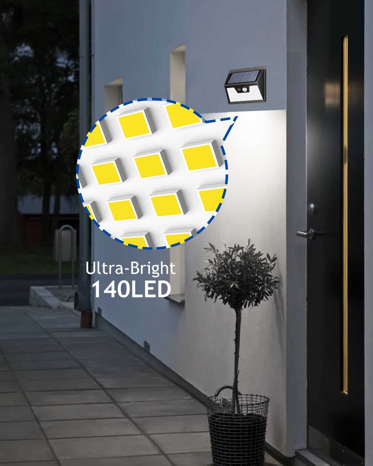 4 Pack 140 LED Solar Motion Sensor Lights Outdoor IP65 Waterproof Cool White