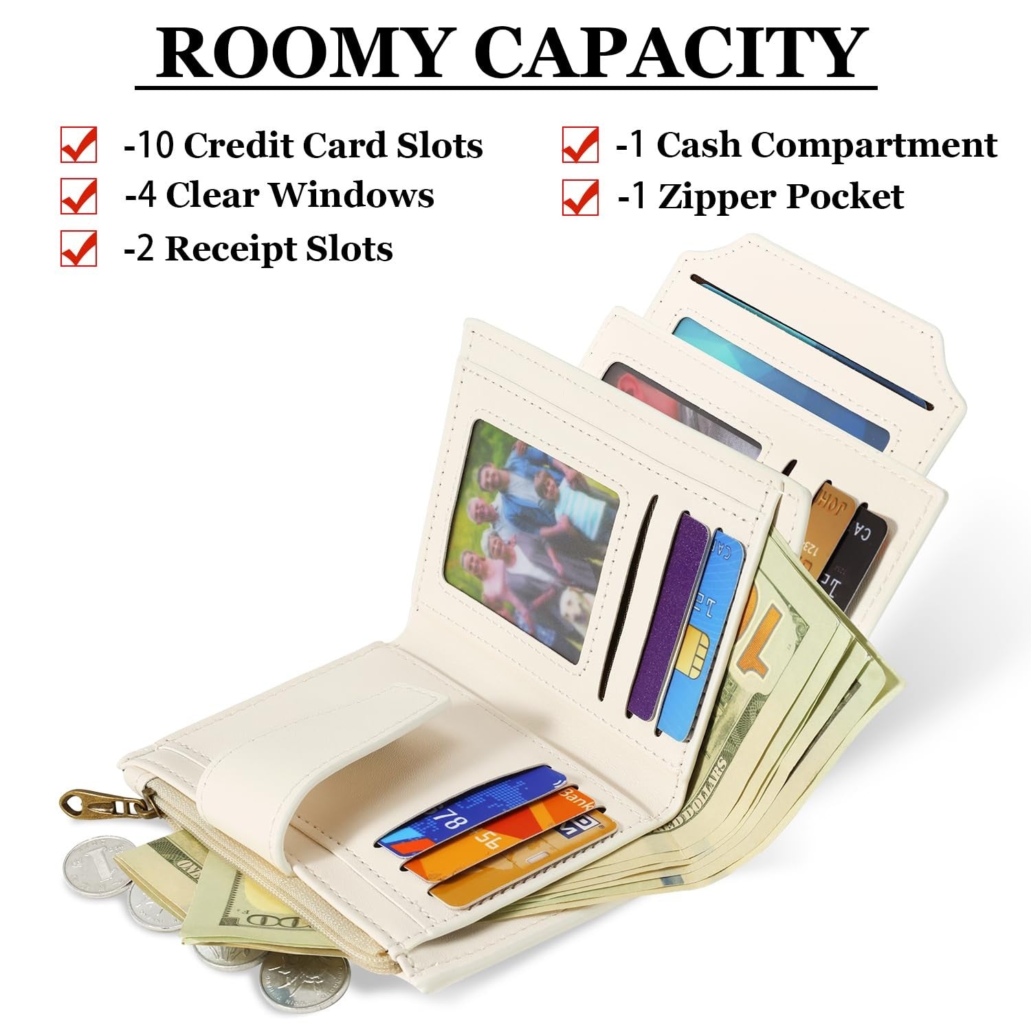 Airkit RFID Blocking Small Leather Wallet Women Compact Card Holder off white