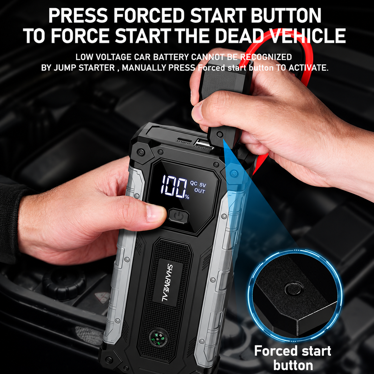 5000A Car Jump Starter 12V Battery Pack for 10.0L Gas & 9.0L Diesel