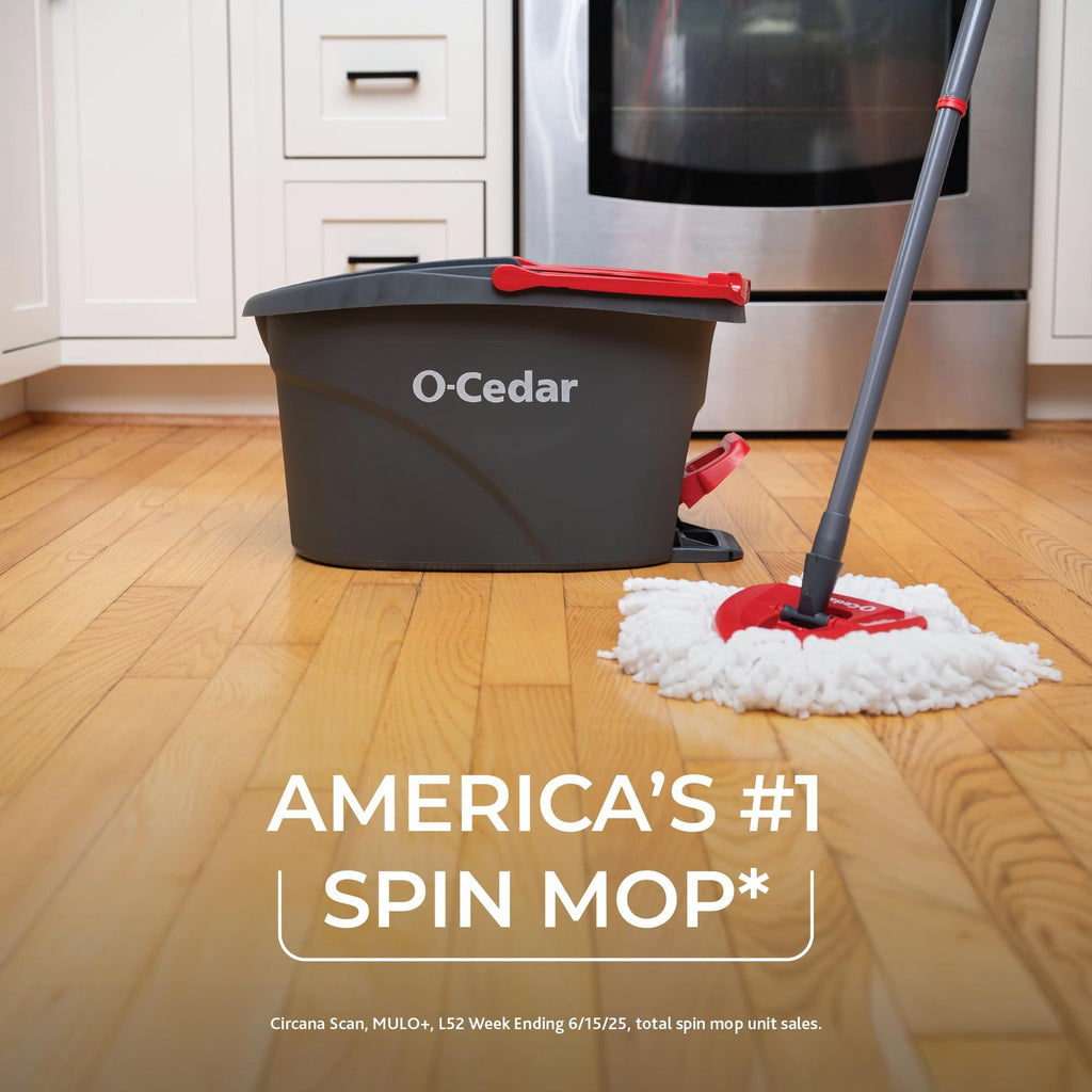 O-Cedar EasyWring Microfiber Spin Mop, Bucket Floor Cleaning System, Red, Gray,